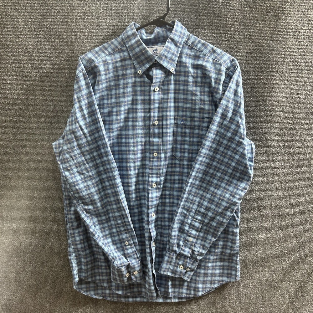 Southern Tide Medium Classic Fit Blue Plaid Button Down Long Sleeve Cotton Shirt
